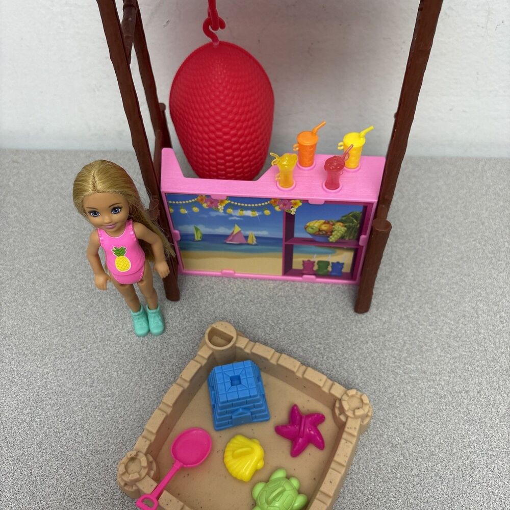 Mattel Barbie Tiki Hut Playset Incomplete Blonde Chelsea Doll, Sandbox, Drinks‎ - Picture 2 of 7